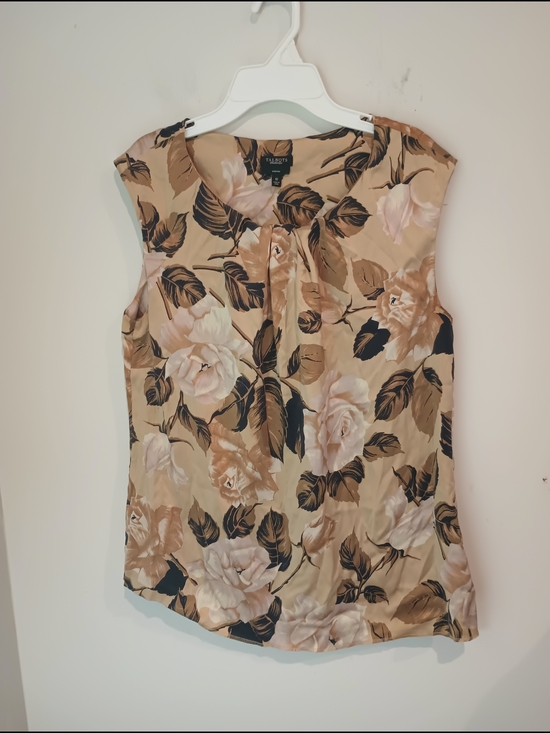 Talbots Tops - Talbots Beige Floral Cap-Sleeve Camisole with Blush Roses